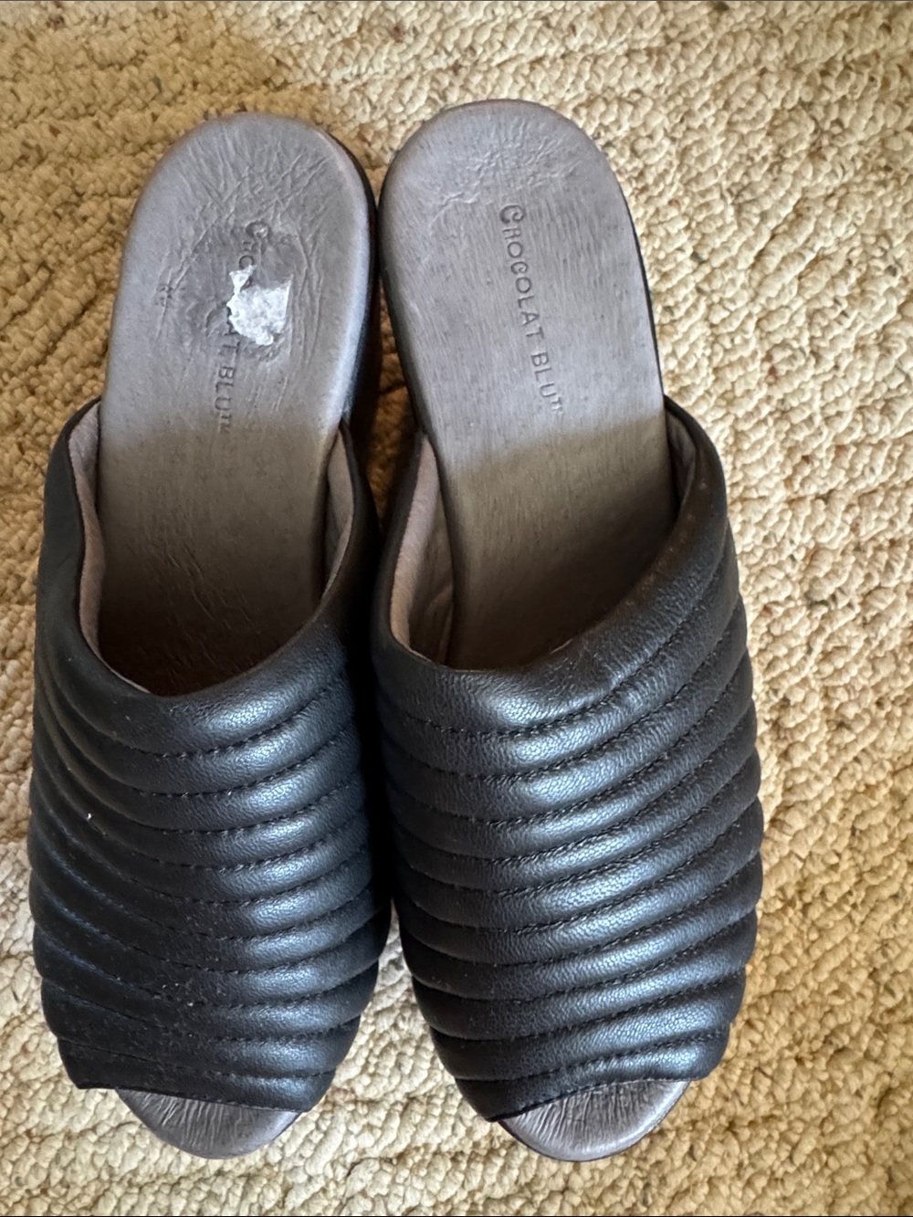 Chocolat Blu Black Quilted Open-Toe Slide Mules